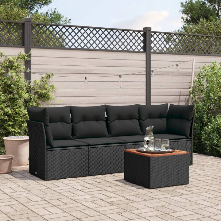 sofasæt til haven 5 dele med hynder polyrattan sort
