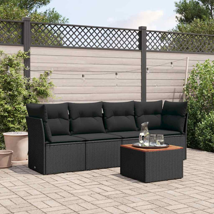 sofasæt til haven 5 dele med hynder polyrattan sort
