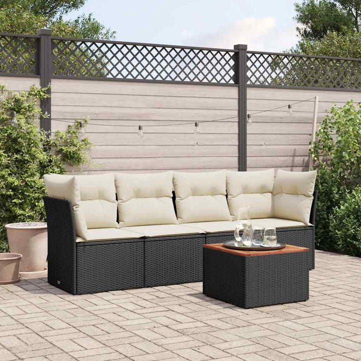 sofasæt til haven 5 dele med hynder polyrattan sort
