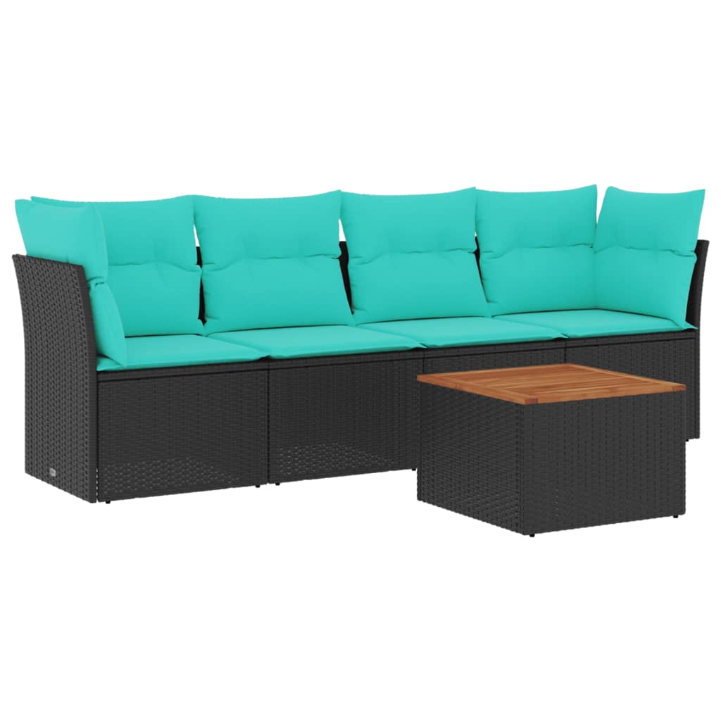 sofasæt til haven 5 dele med hynder polyrattan sort