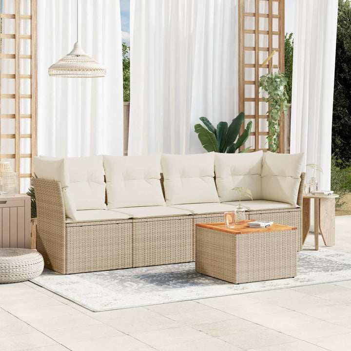 sofasæt til haven 5 dele med hynder polyrattan beige