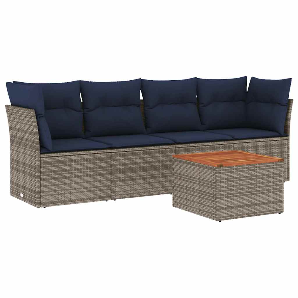 sofasæt til haven 5 dele med hynder polyrattan grå