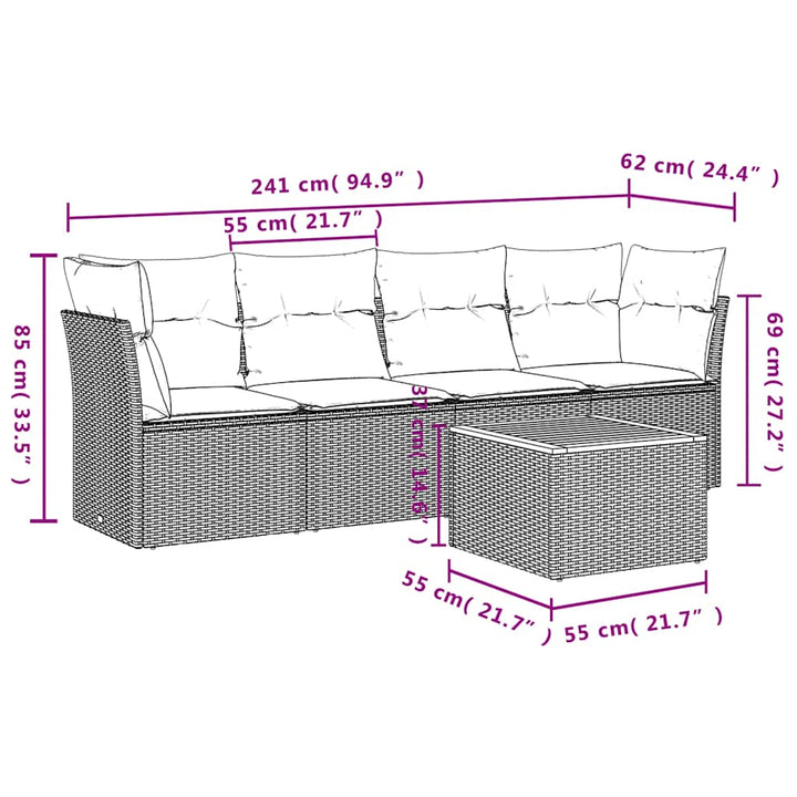 sofasæt til haven 5 dele med hynder polyrattan grå