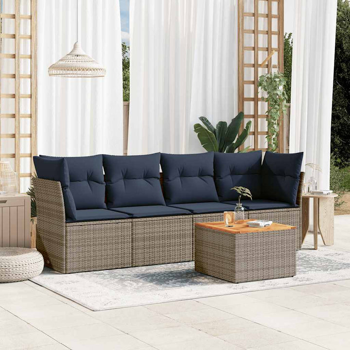 sofasæt til haven 5 dele med hynder polyrattan grå