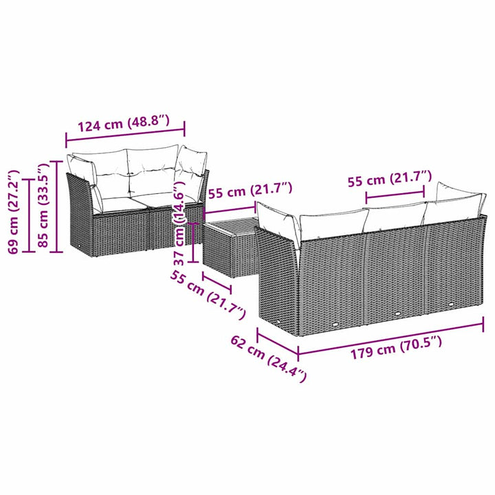 sofasæt til haven 6 dele med hynder polyrattan sort