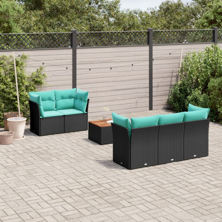 sofasæt til haven 6 dele med hynder polyrattan sort