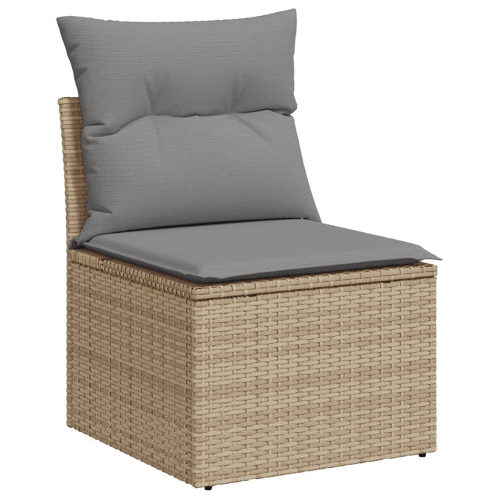 havesofasæt med 6 dele og hynder blandet beige polyrattan