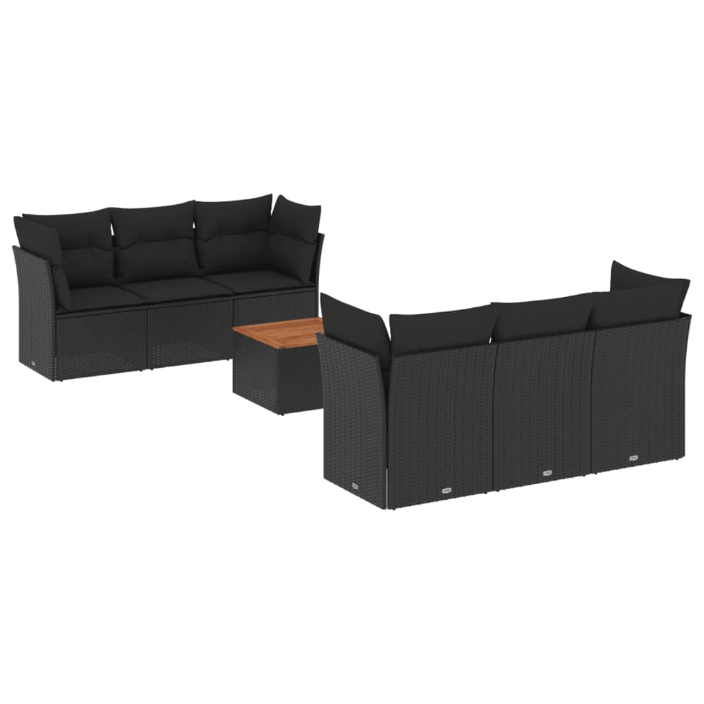 sofasæt til haven 7 dele med hynder polyrattan sort