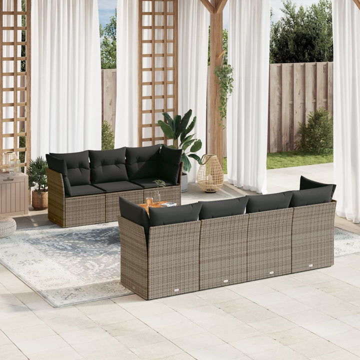 sofasæt til haven 8 dele med hynder polyrattan grå