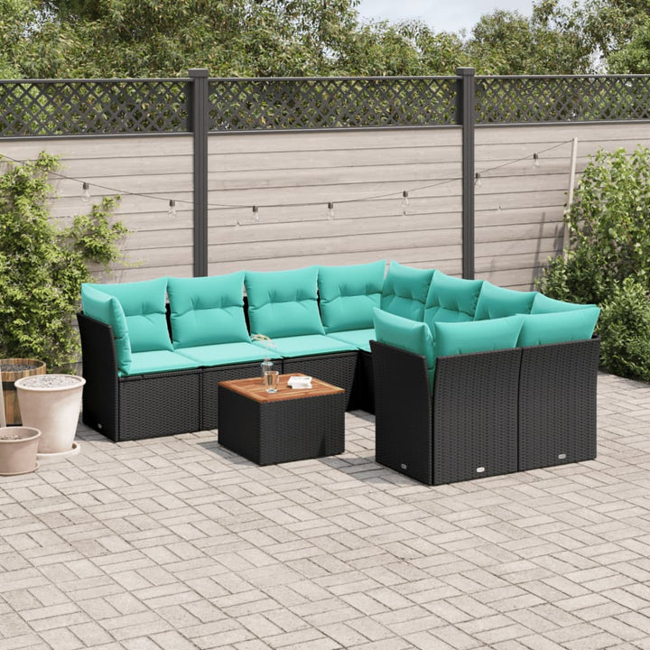 sofasæt til haven 9 dele med hynder polyrattan sort