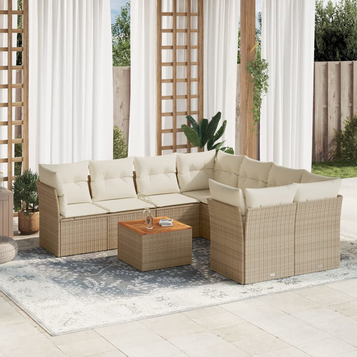 sofasæt til haven 9 dele med hynder polyrattan beige