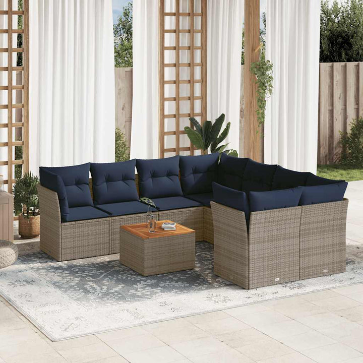sofasæt til haven 9 dele med hynder polyrattan grå