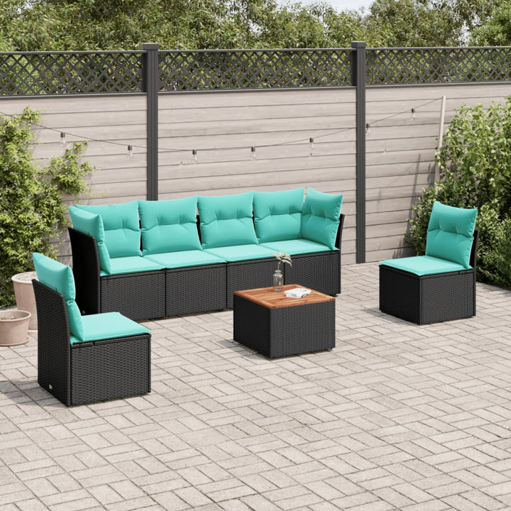 sofasæt til haven 7 dele med hynder polyrattan sort