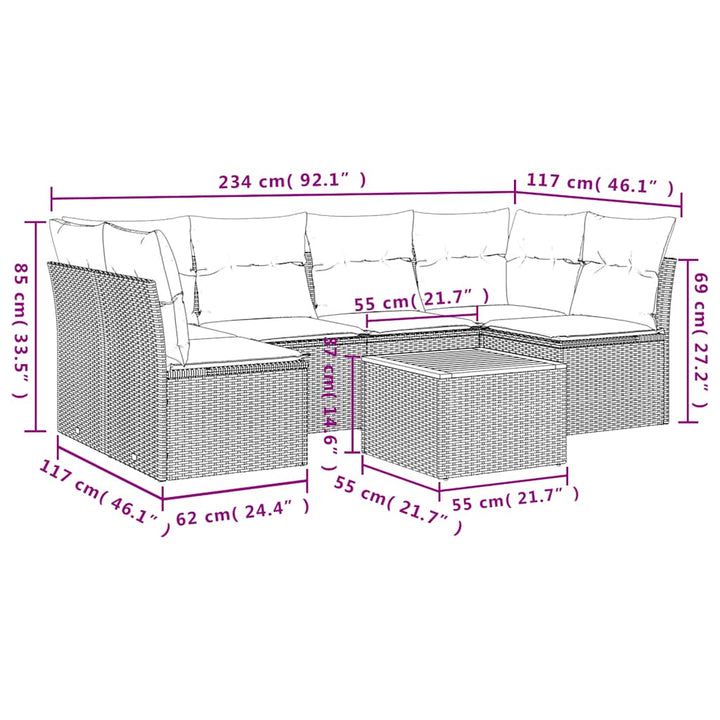 sofasæt til haven 7 dele med hynder polyrattan sort