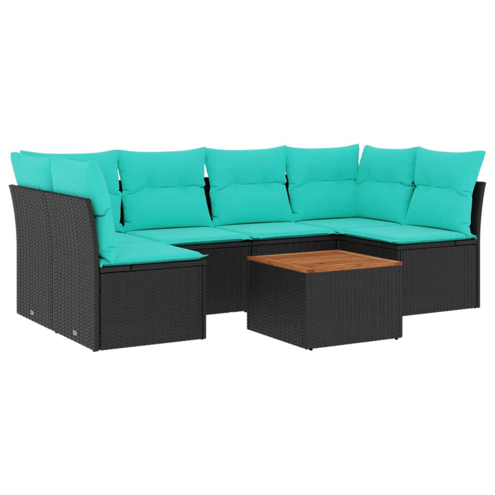 sofasæt til haven 7 dele med hynder polyrattan sort