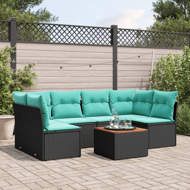 sofasæt til haven 7 dele med hynder polyrattan sort