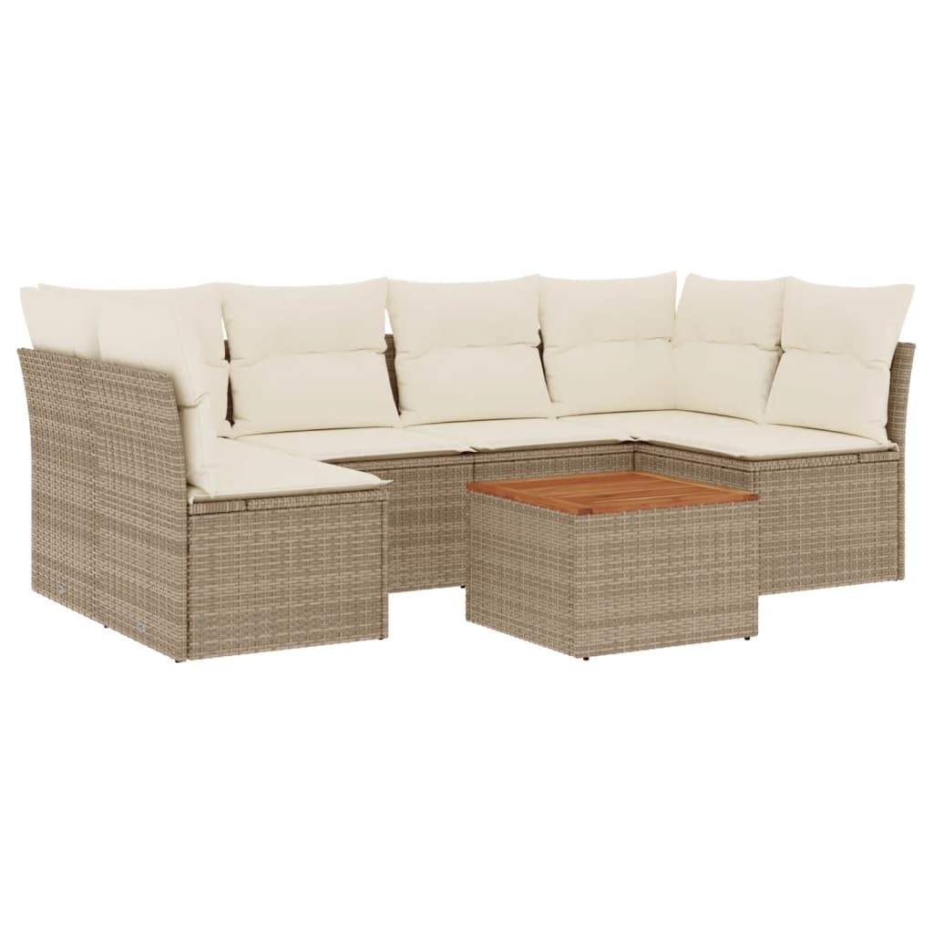 sofasæt til haven 7 dele med hynder polyrattan beige