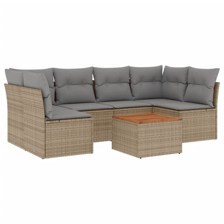 havesofasæt 7 dele med hynder polyrattan beige