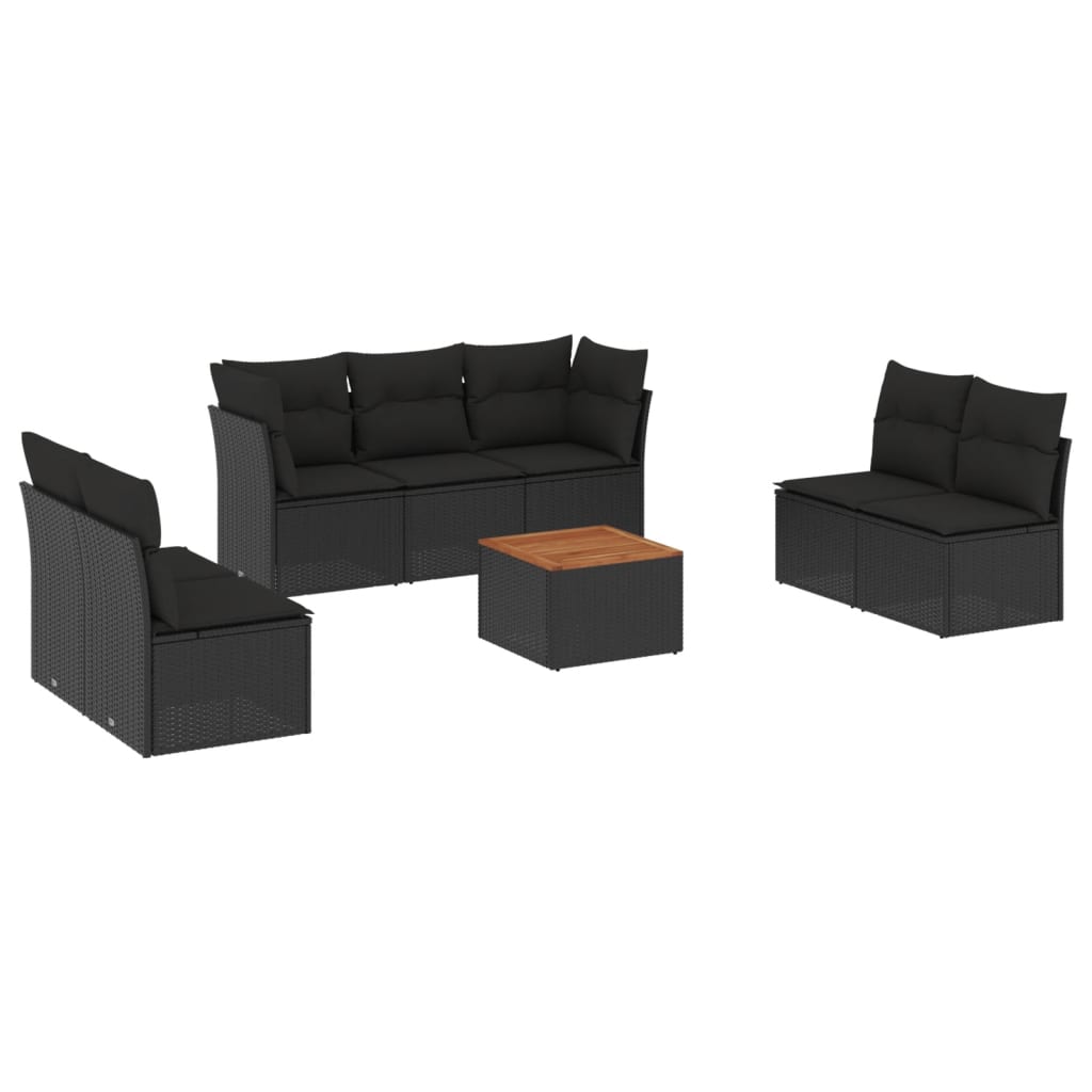 sofasæt til haven 8 dele med hynder polyrattan sort