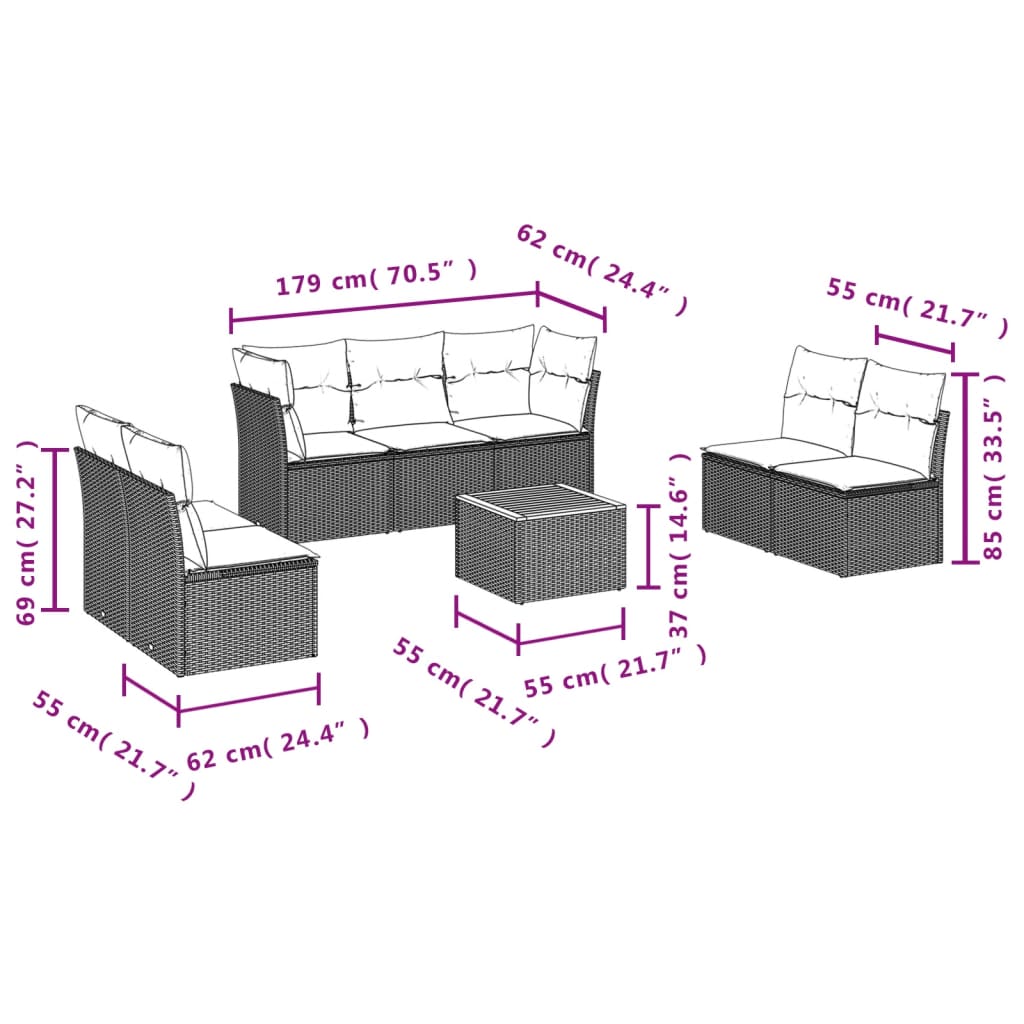 sofasæt til haven 8 dele med hynder polyrattan sort