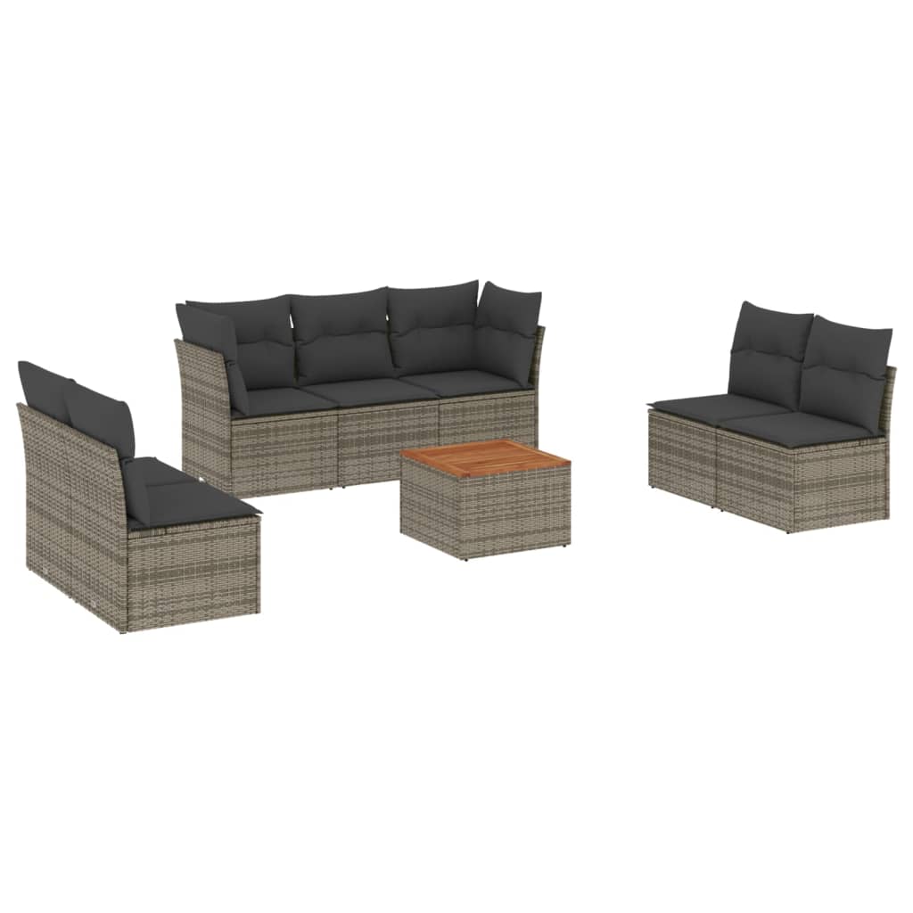 sofasæt til haven 8 dele med hynder polyrattan grå