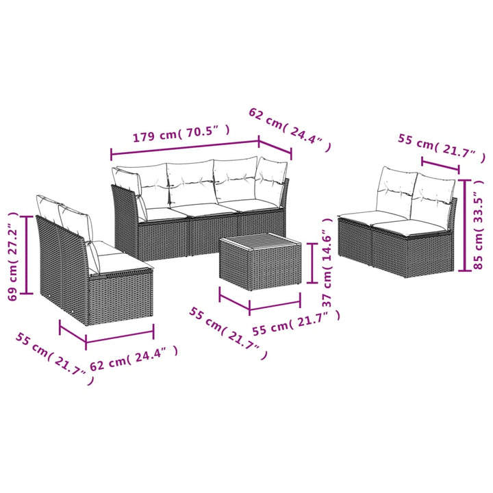 sofasæt til haven 8 dele med hynder polyrattan grå