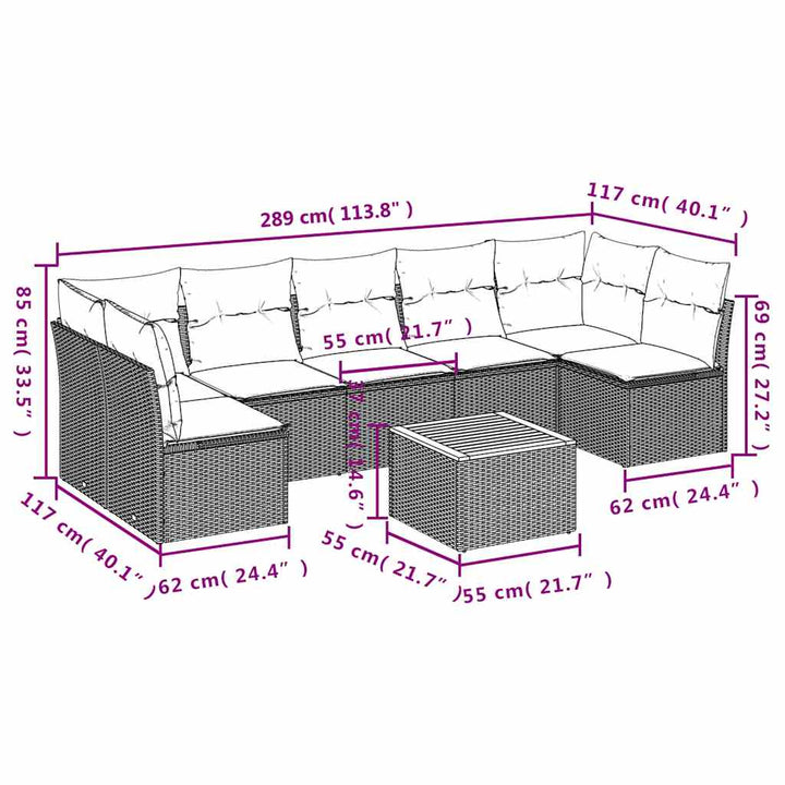 sofasæt til haven 8 dele med hynder polyrattan sort