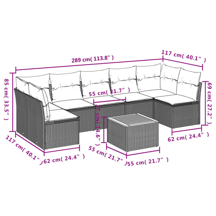 sofasæt til haven 8 dele med hynder polyrattan beige