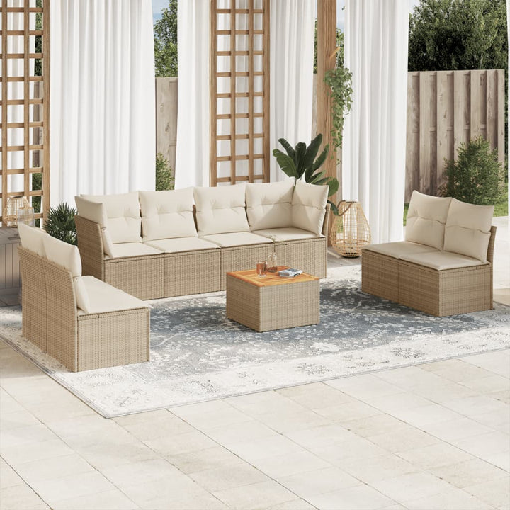 sofasæt til haven 9 dele med hynder polyrattan beige