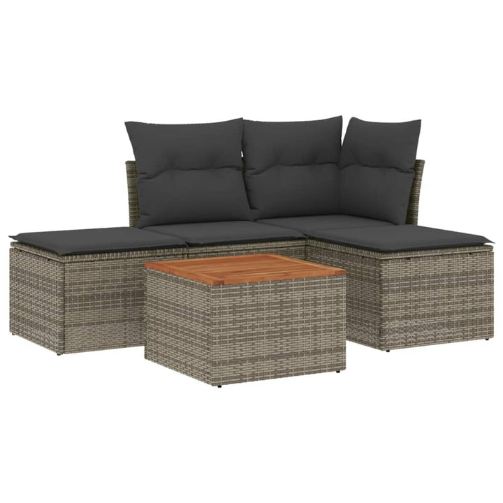 sofasæt 5 dele med hynder polyrattan grå