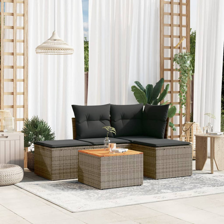 sofasæt 5 dele med hynder polyrattan grå
