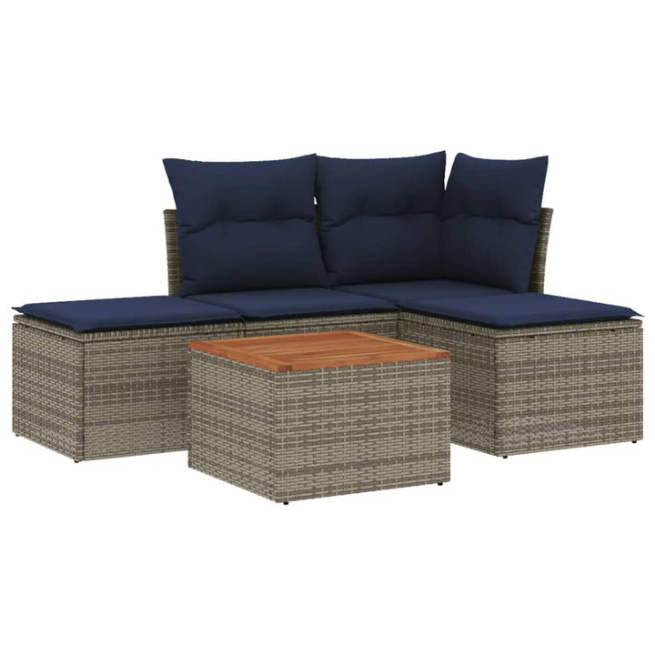 havesofasæt med 5 dele og hynder grå polyrattan