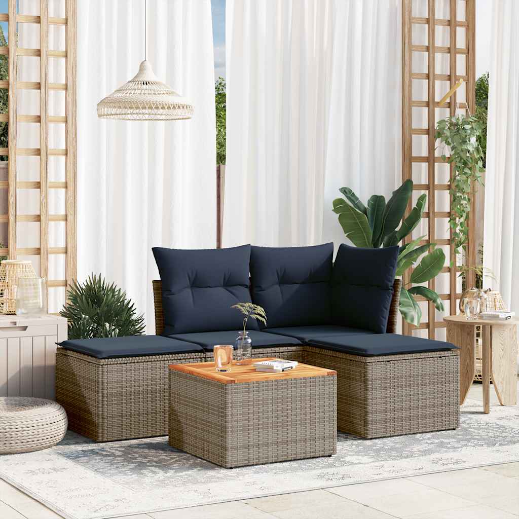 havesofasæt med 5 dele og hynder grå polyrattan