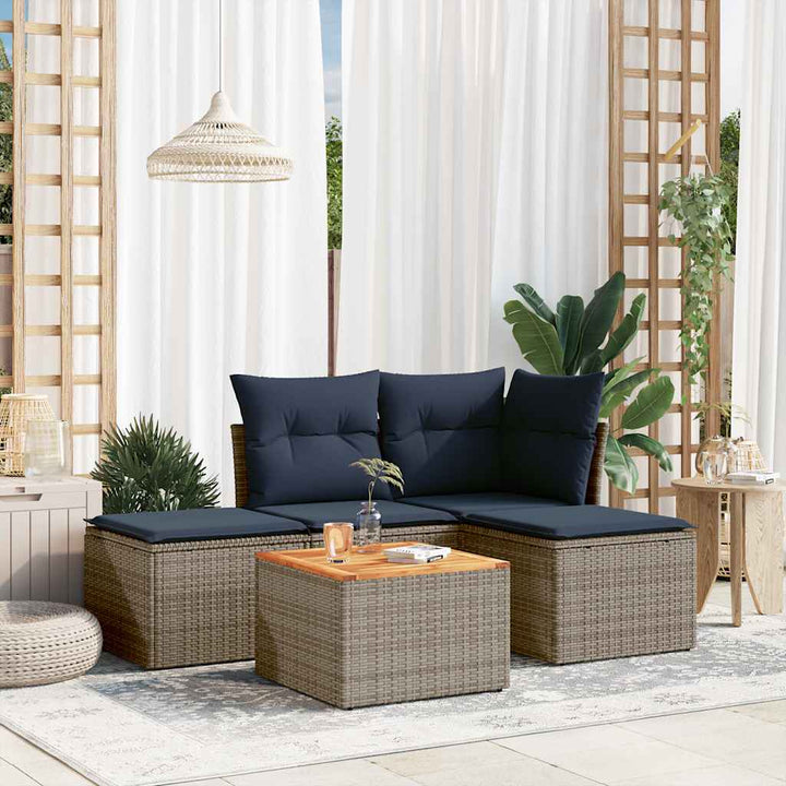 havesofasæt med 5 dele og hynder grå polyrattan