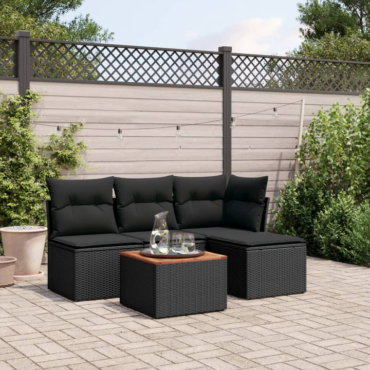 sofasæt til haven 5 dele med hynder polyrattan sort