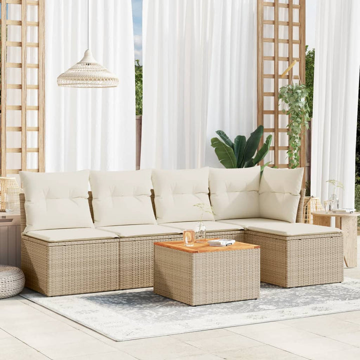 sofasæt til haven 6 dele med hynder polyrattan beige