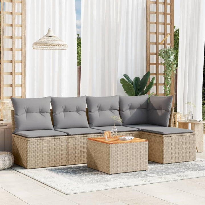 havesofasæt 6 dele med hynder polyrattan beige