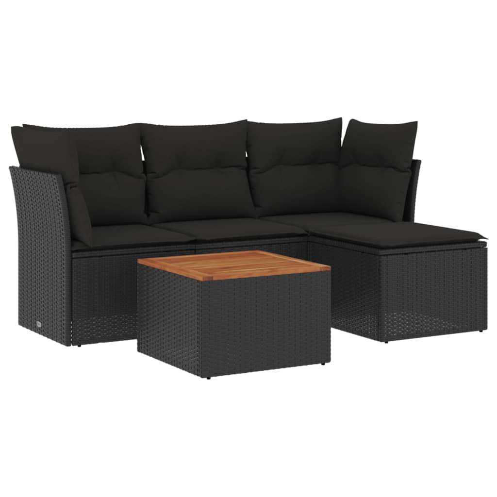 sofasæt til haven 5 dele med hynder polyrattan sort