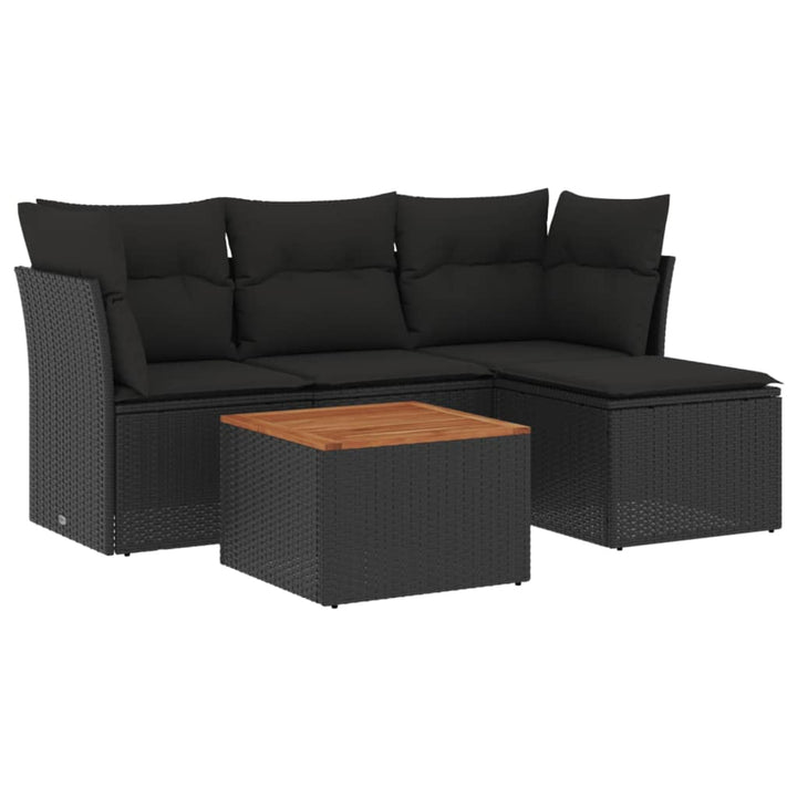 sofasæt til haven 5 dele med hynder polyrattan sort