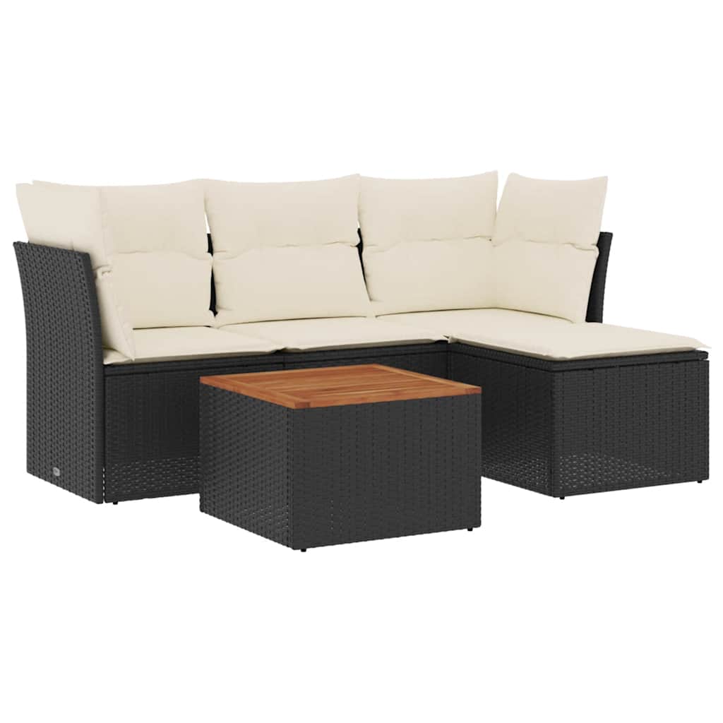 sofasæt til haven 5 dele med hynder polyrattan sort