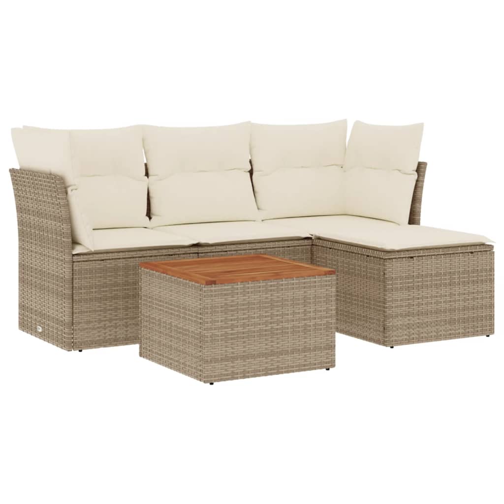 sofasæt til haven 5 dele med hynder polyrattan beige
