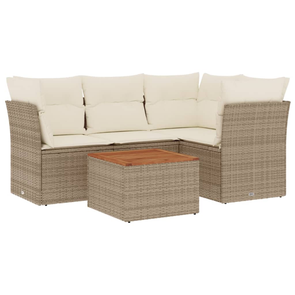 sofasæt til haven 5 dele med hynder polyrattan beige