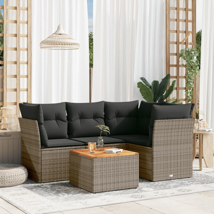 sofasæt 5 dele med hynder polyrattan grå