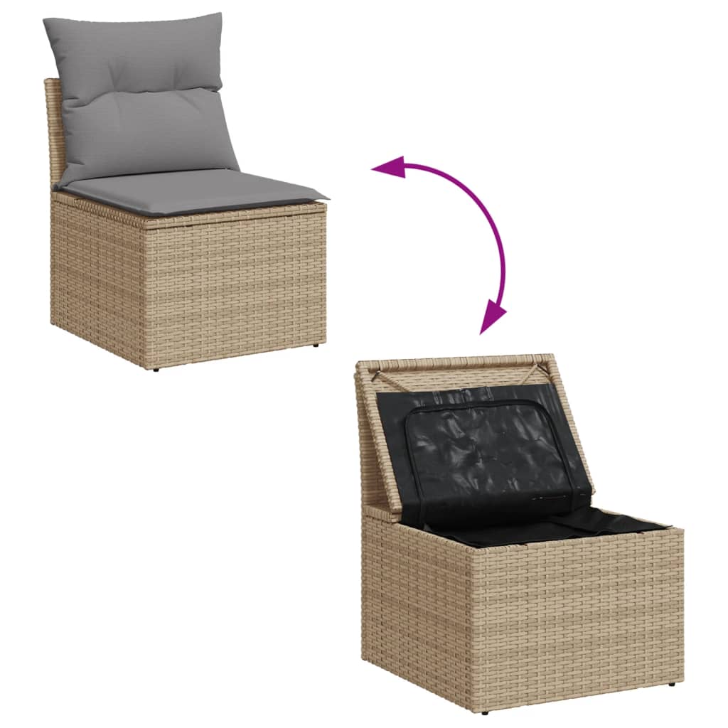 havesofasæt 6 dele med hynder polyrattan beige