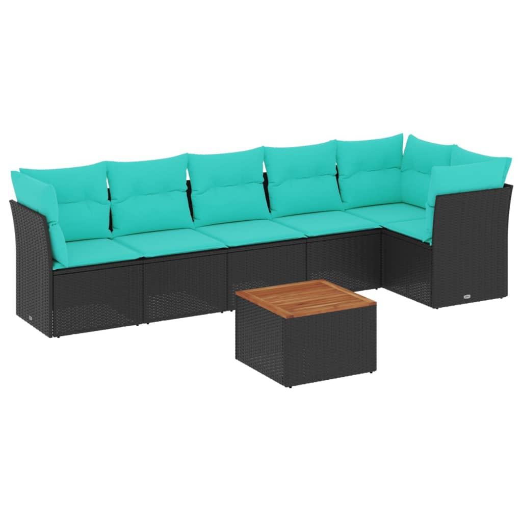 sofasæt til haven 7 dele med hynder polyrattan sort