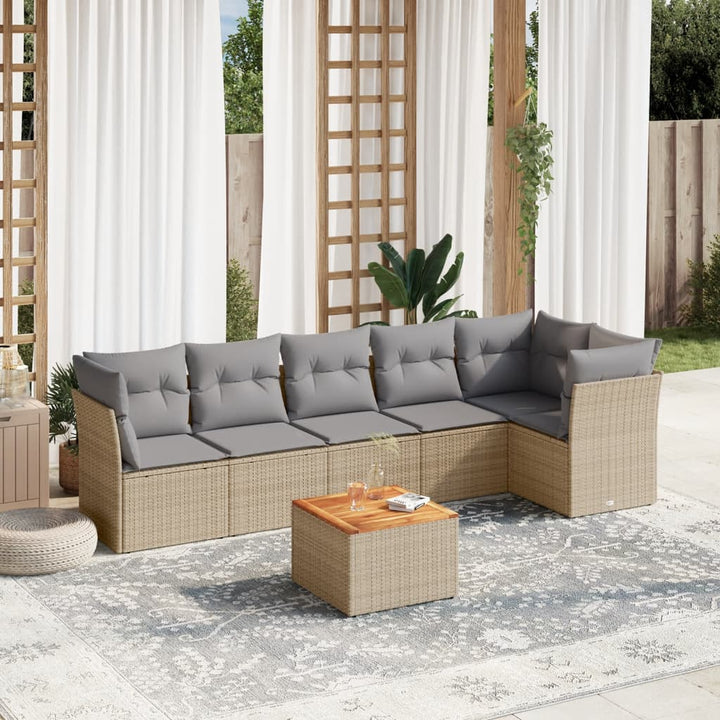 havesofasæt 7 dele med hynder polyrattan beige