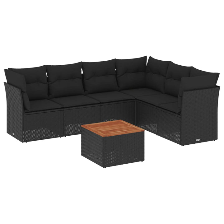 sofasæt til haven 7 dele med hynder polyrattan sort