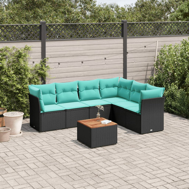 sofasæt til haven 7 dele med hynder polyrattan sort