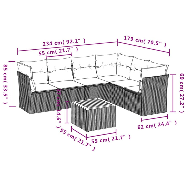 sofasæt til haven 7 dele med hynder polyrattan beige