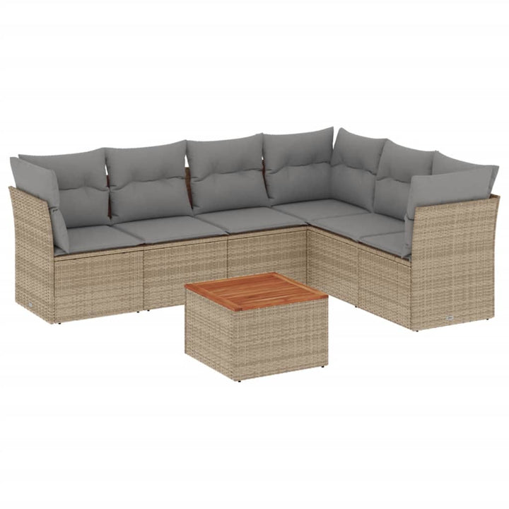 havesofasæt 7 dele med hynder polyrattan beige